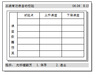 交直流指示仪表校验装置三线有功表自动校验误差数据预览表